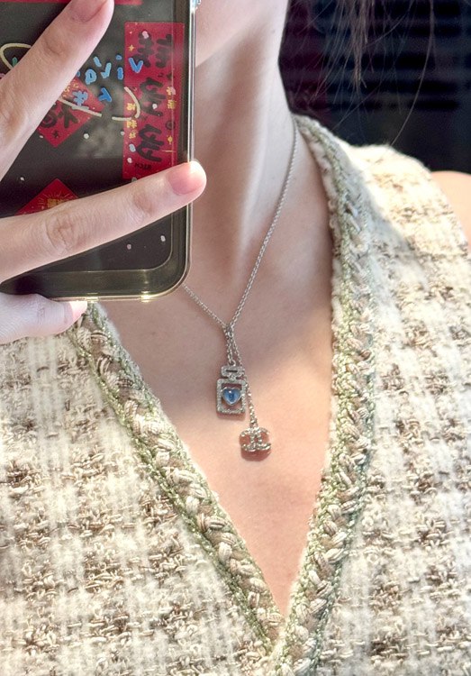 Chanel blue heart silver perfume accessory