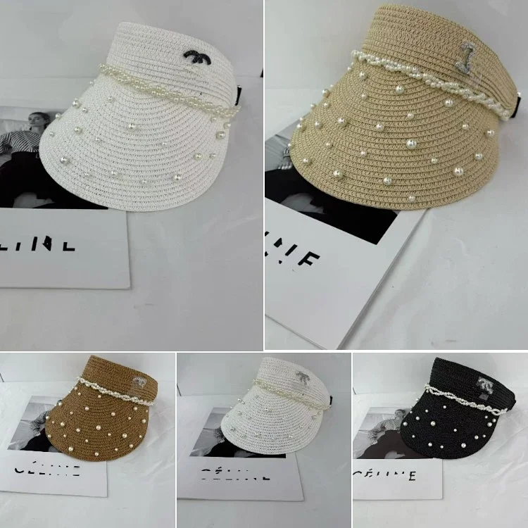 Chanel beaded straw visor hat