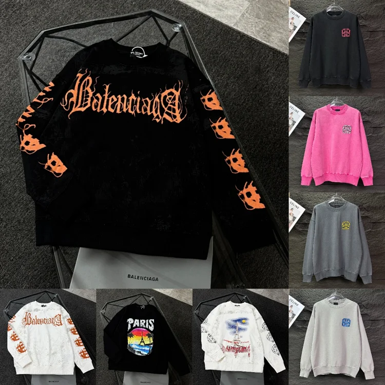 Balenciaga 100% Cotton Printed Crew Neck Sweatshirt